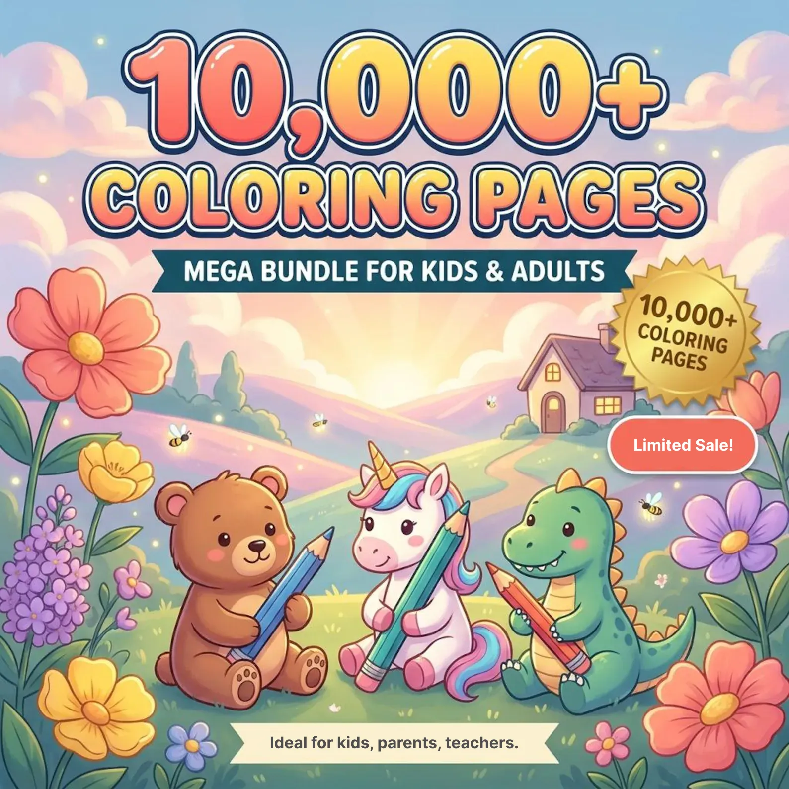 10,000+ Coloring Pages Mega Bundle for Kids & Adults - Limited Sale